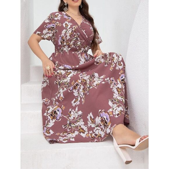 NEW Plus Size Dress Floral Shirred Square Neck Maxi 2X - Picture 3 of 5